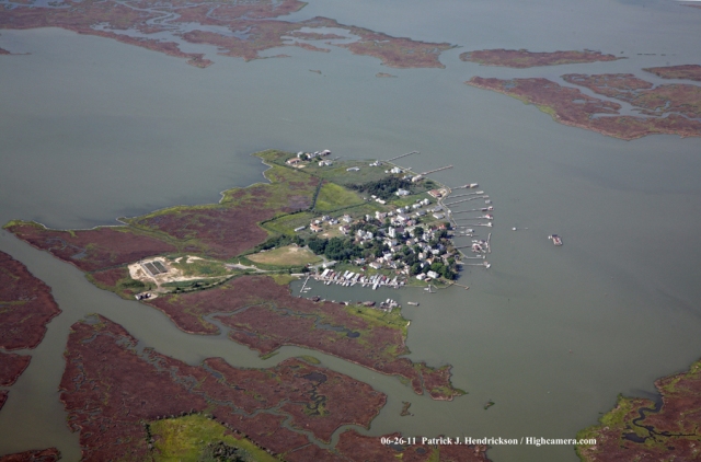 Aerial photograph of Smith Island Maryland, Tylerton Southeast View